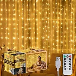 TechPride 300 LED Curtain String Light | Warm White Fairy Lights with Plastic Hooks & Remote | 8 Lighting Modes | Indoor Outdoor Decoration Lights for Diwali, Wedding, Wall, Balcony, Party, Home Décor image 1