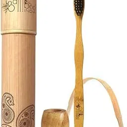 Bamboo Manual Toothbrush With Holder & Tongue Cleaner - For kids/Adults - BPA Free Dual Charcoal Black Soft Bristles - Antibacterial & Biodegradable Handle - Natural & Eco-Friendly-picture-14