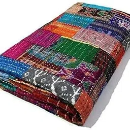 Cotton Single Kantha Quilt, Multicolour (60 X 90 INCH)-picture-32