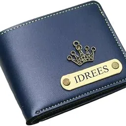 the unique gift studio Customised Men's Leather Wallet - Name & Logo Printed on Wallet for Gift - Blue Color image 1
