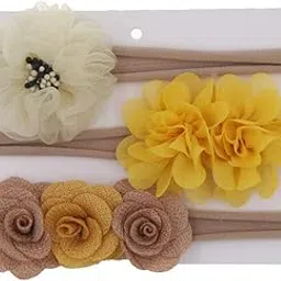 SYGA 3 Pcs Baby Headband Nylon Flower Stretchable HairBand for Newborn Infant Toddlers Kids 0-3 Year (Yellow)-picture-14