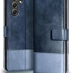 TheGiftKart Flip Back Cover Case for Samsung Galaxy S24 FE 5G | Dual-Color Leather Finish | Inbuilt Stand & Pockets | Wallet Style Flip Back Cover for Samsung S24 FE 5G (Faux Leather, Blue & Sky) image 1
