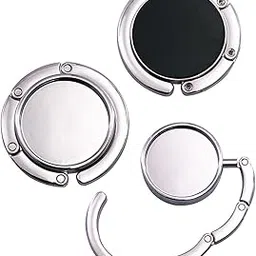 NHCDFA 2 PCS Bag Hanger, Bag Hooks for Handbags, Hanger Portable Folding Bag Ring Hanger for Table, Office Desk Removable Hooks for Bags, Handbag, Backpack (Black+Light Gray) image 1