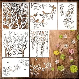 Tree Leaf Vine Stencils for Painting on Wood, Large Bird Branches Stencils for Crafts Reusable Wood Burning Drawing Art Paint Stencils and Patterns for Wall Furniture Cookie Canvas (Tree)-picture-19