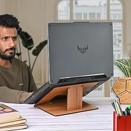 GKD Laptop Stand Compatible with MacBook Apple dell xps hp Lenovo asus and iPad Air Adjustable Height Wooden Laptop Riser Lightweight Unique Corporate Gifts (Dark Wood ecofriendly)-picture-30