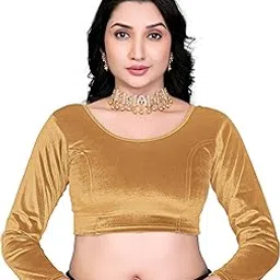 atibha fashion Long Sleeve Velvet Readymade Stretchable Saree Blouse, Round Neck, Traditional Indian Style Crop Top image 1