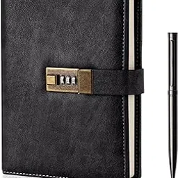 WEMATE Diary With Lock,A5 Pu Leather Journal With Combination Lock,Vintage Lock Journal Password Protected Notebook With Pen&Gift Box,Lock Diary Planner Organizer For Women Men,8.6X5.8In,Black,240 Pages-picture-65
