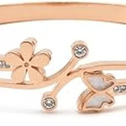 charmiq 18K Rose Gold Plated Floral Bracelet for Women | Anti-Tarnish, Hypoallergenic, Everyday Wear Bangle with CZ Stones with Elegant Butterfly design | Elegant Gift for Girls & Women-picture-26