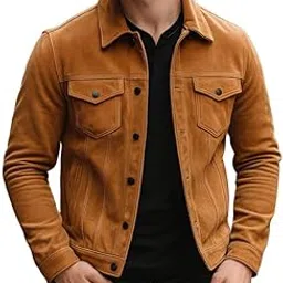 Velvet Edge Tan Biker Mens Suede Leather Jacket | Men's Leather Jackets, Tan Leather Jacket, Suede Jackets, Regular Fit, Four Pockets-image-10