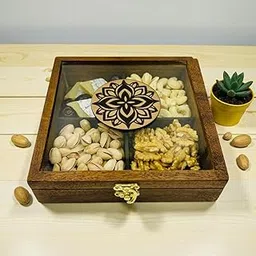 wooden Dry fruit box Multipurpose 4 Section Handcrafted Large Size Square Dry Fruit Box for Diwali Gift, Food Storage, Spice Box AHS-MDB005-picture-14