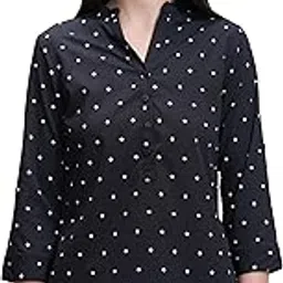 tokyo talkies Women's Polka Dots Mandarin Collar Top | Roll-Up Sleeves | Smart & Casual | Perfect for Work & Everyday Chic | Tops for Woman | Women Tops | Stylish Top-picture-16