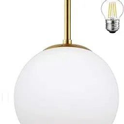 DECOFOLD Globe Ceiling Light Fixture Frosted Glass with Gold Brass Finish, Glass Pendant Lights for Aisle Porch Stairway Closet Kitchen Laundry Room (Bulb Included)-image-71