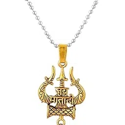 Elegant Golden Trishul With Damru Lord Shiva Chain Pendant Exclusive Jai Mata Di Spiritual Lord Shiva Trishul And Damru Religious Pendant For Men-image-90