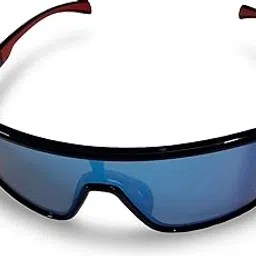 Balaji Creationss- Sprint Sports Sunglasses with Blue Mirror Lens, Black Frame with Red Accents, Protective Case Included-image-1