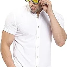 gespo Men's Solid White Mandarin Collar Half Sleeve Casual Shirt-picture-42