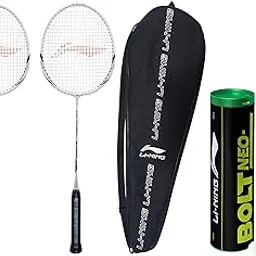 Li-Ning XP-90-IV Aluminum Strung Badminton Racquet (White/Black, 90-95 Grams, 18-20 lbs) - Set of 2 & Li-Ning Bolt Neo (6 in 1) Nylon Badminton Shuttlecocks (Yellow)-image-4