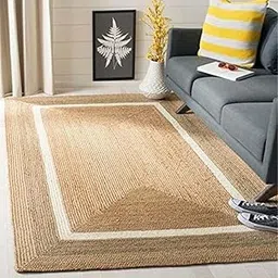 Housine Handloom Jute Carpet for Living Room, Jute Floor Mat Rug Kitchen Rugs for Bedroom Relaxation for Dining Room (3X5 Feet WhiteP, Carpet)-picture-20
