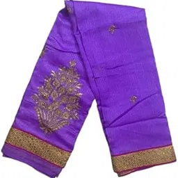 Traditional Purple Cotton Silk Saree with Gold Embroidered Floral Design, Decorative red and gold trim Border-picture-53