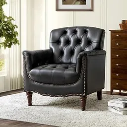 Annja 32" W Tufted Faux Leather Armchair (Black)-picture-25