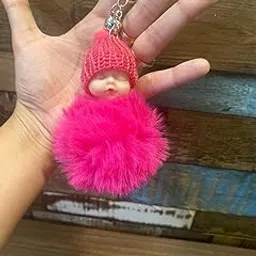 Cute Knitted Hat Sleeping Baby Doll Keychain Pompom Soft Faux Fur Doll Pom Pom Key Chain Keyring, Car Bag Pendants Keyring Key Holder, Soft Doll Toys for Kids, Girls-picture-23