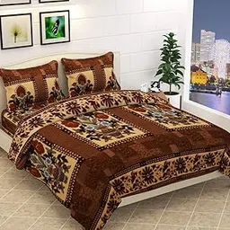 210 TC Gamla Design Fleece Warm Polar Winter Double Bedsheet King Size,1 Double Bedsheet with 2 Pillow Covers,90x100 Inch (Brown)-picture-15