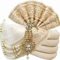 bhawani Cream Wedding Pagdi for Men | Adjustable Velcro Turban for Groom & Baraat | Traditional Indian pagdi Pack of 1-picture-53