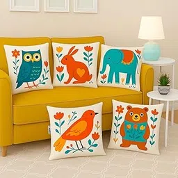 CIDIZY Velvet Animal Printed Cushion Cover, 12 X 12 Inch, Set of 5, Multicolour-picture-20