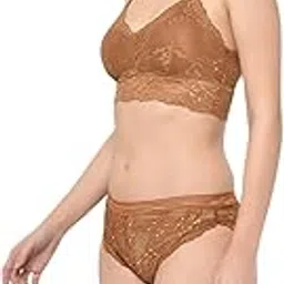 da intimo Women’s Lace Bralette & Panty Set | Lightly Padded Non-Wired Full Coverage Bra with Criss-Cross Straps & High-Rise Lace Panty | Lingerie Set – Comfortable & Stylish (Mustard, 32C)-picture-35