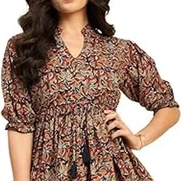 Multicolor Floral Peplum Top for Women – Cotton Blend V-Neck, Casual, Party & Office Wear-picture-13