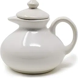 The Himalayan Goods Company Stoneware Ceramic Milk Oil Jug Pourer Dispenser Round, 350ml (White) image 1