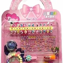 Jellify Cartoon Design Non-Toxic Easy DIY Nail Art Kit Including Small Press On Water Based Nail Patches, Nail Stickers, Nail Polish, Clips, Bracelet, Lipstick Makeup Kit Birthday Gift for Girls-image-58