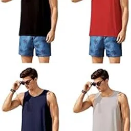 enziko Men's Cotton Solid Regular Fit Multicolour Vest (Pack of 4)-picture-54