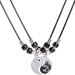 colorful bling 2 Pieces Yin Yang Friend Pendant Necklace Dragon Matching Unique Taichi Fish Couple Necklace Cord BFF Friendship Bestie Engagement BFF Jewelry-picture-30