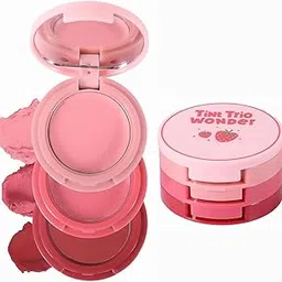 Navjai 3-in -1 Matte Lipstick Blush Lip & Cheek Tint –Pink Stack 3 Shades Peach Powder Cream 4.5g Rich Creamy Smooth & Blendable Formula –Strawberry Balm Tint Trio Wonder Blush-picture-32