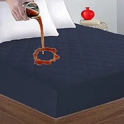 Jaipur Linen Waterproof Fitted Quilted Mattress Protector/Cover 200GSM for King Bed-72 Inch X 78 Inch Dark Blue-image-18