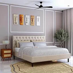 Ganpati Arts Sheesham Wood Fabrio Upholstered King Size Bed Without Storage and Tufted Headboard | Durable Wooden Double Bed Cot Palang for Bedroom, Hotels, and Home Furniture (Seasame)-picture-32