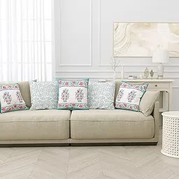 BLOCKS OF INDIA Hand Block Printed Cotton,300 TC Cushion Cover (16 X 16 Inches) (Anar Ka Ped), Multicolor-picture-17