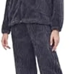 Soft Fleece Winter Women Night Suit | Hood & Pocket Pajama(Grey)-image-88