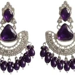METROKART Traditional Indian Jhumka Earrings with Purple Stones – Festive & Wedding-image-98