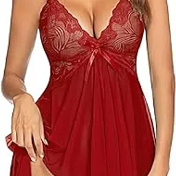 anashra fashion Anashra Women Sexy Mesh Babydoll Dress | Babydoll Floral Lace Patchwork Nightwear with G-String Chemise Mesh Nightgown Sleepwear V Neck Nighty for Honeymoon, Anniversary & Valentine Purpose-picture-28