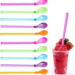 10 Pcs Straw, Sipper with Spoon, Reusable Straw Set, Plastic Straws for Drinking Juice, Straws for Drinking, Perfect for Coffee, Milk, Tea, and Cocktails (Purple, Orange, Blue, Pink, Green)-picture-62