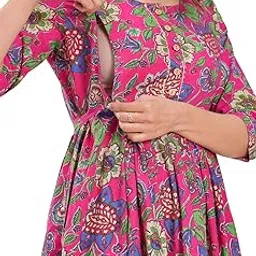 Women's Pure Cotton All Over Printed Maternity Feeding Kurti | Floral Print Maternity Gown-picture-37