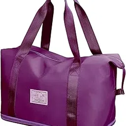 pqwata Travel Duffel Bag, Packable Foldable Holdall Tote Weekend Overnight Bag Large Capacity Luggage Lightweight Waterproof Carry on Bag Gym Bag with Wet Pocket for Shopping Vacation (Purple)-picture-35
