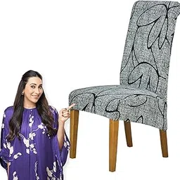 HOKIPO 140gsm Fully Covered Long Back Dining Chair Covers Set of 1, Intense Grey Abstract Floral (AR-4944-C2)-image-11