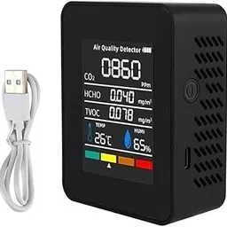 5-in-1 Digital Air Quality Monitor, CO2 TVOC HCHO Temperature Humidity Detector, LCD Display, Rechargeable-image-9