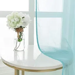 Urban Space Linen Textured Sheer Curtain for Door, 35-40% Room Darkening Curtain with Tieback and Eyelet Hanging Style, Set of 2 Decorative Curtains, Aqua Blue (Door - 8 ft x 4 ft)-image-1