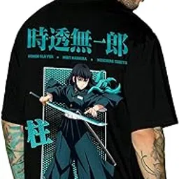 Official Demon Slayer Merchandise Demon Slayer Men's Graphic Print Oversized Fit Half Sleeve Round Neck Cotton Jersey T-Shirt-image-70