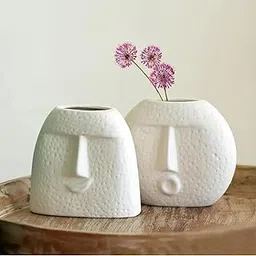 PulGos Kiss Face Style Indoor Planter - Flower Vase for Living Room| Planter for Home Decor - Ceramic Big Size Pots for Home Decoration, Waterproof Earthy Matte Finish, (Face kiss, White) (Pack of 2) image 1