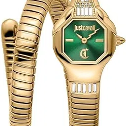 just cavalli Women's Watch, Gold-Tone Wrap Bracelet, Octagonal Green Dial, Crystal Accents-picture-10