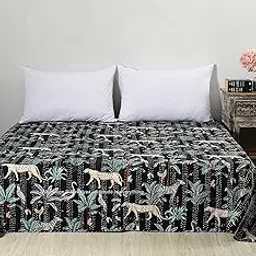 Ravaiyaa - Attitude is everything Cotton Hand Kantha Quilted Quilt Bedspread Gudari Bedding Quilt Double Bed Cover Comforter Ralli (Black)-picture-13